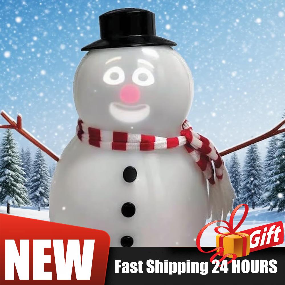Interactive Xmas Sculpture Cute Animated Snowman Ornament Winking Snowman Statue with Built-In Projector Speaker Singing