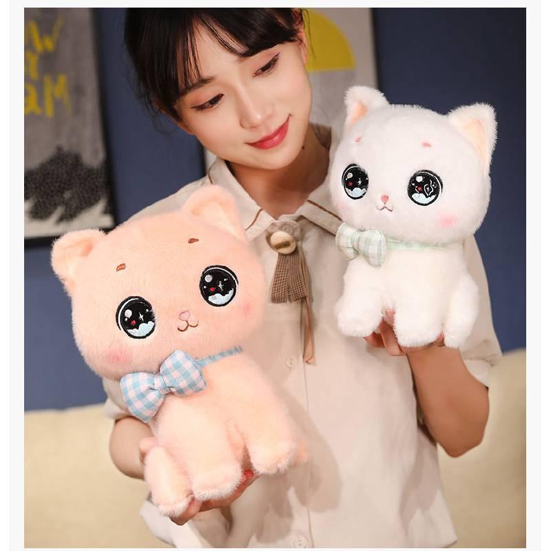 Wearing Cat Bow Stuffed Toy Cute Cartoon Children Birthday Holiday Doll Gift