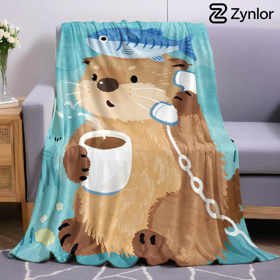 Cute Otter Coffee Ultra Soft Sherpa Fleece Blanket Fluffy Warm Halloween Cozy Throw for Sofa Couch Bedroom Gift All season