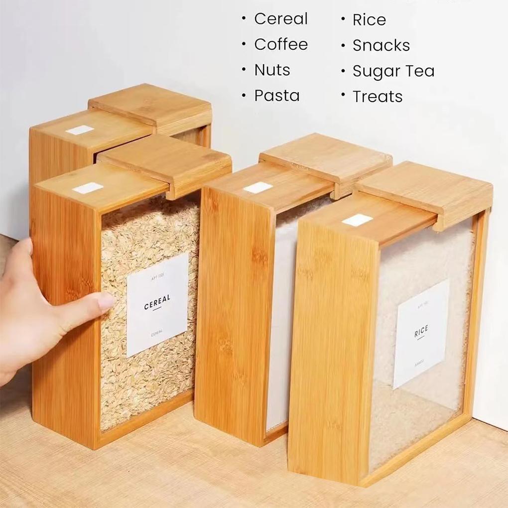 Simple Wooden Grain Storage Box - Used for Storing Oatmeal, Grains, and Food Environmentally Friendly Bamboo Cover Storage Box