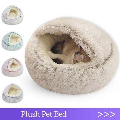 Cat Bed Pet Mattress Warm Soft Plush Pet Bed with Cover Round Cat Dog Sleeping Nest Cave for Small Dogs Comfortable Sleep Bag