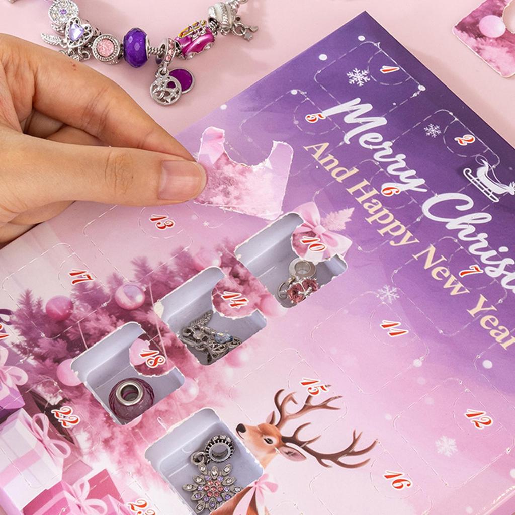 2025 Christmas Bead Advent Calendar 24 Days Countdown Bracelet Making Kit DIY Jewelry Craft Set Stocking Stuffer Gift for Girls