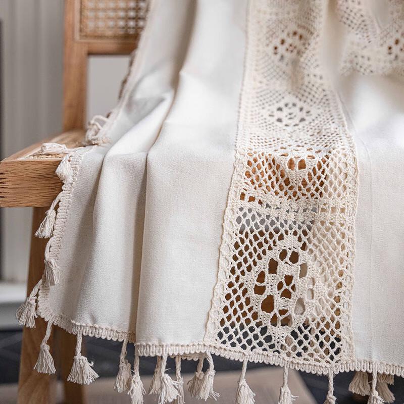 Beige Crochet Splicing Rod Pocket Short Curtain