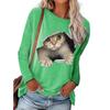 GMXIA Women's Fashion Casual Spring Autumn Kitten print Long Sleeve O-Neck Blouses & Shirts