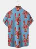 Mardi Gras Lobster Print Men's Button Short Sleeve Hawaiian Shirt