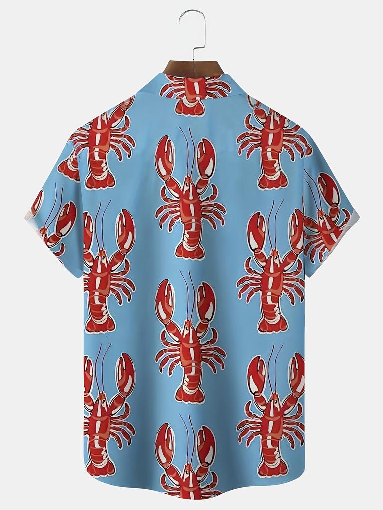 Mardi Gras Lobster Print Men's Button Short Sleeve Hawaiian Shirt