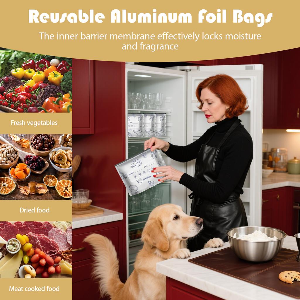 Aluminum Foil Bags For Grilling 10 Pieces Meat Airtight Storage Bags Stand Up Reusable Sealable Containers With Zip Lock