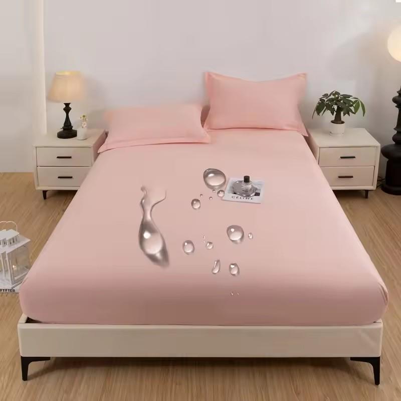 Waterproof Fitted Sheet High Elasticity, Easy-Clean Solid Color Mattress Protector Cover for Bed (No Pillowcase)