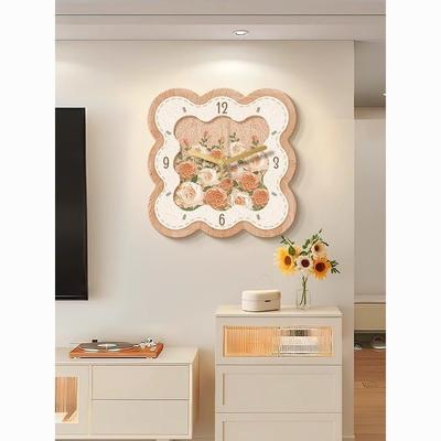 French-style Chinese-style Restaurant Wall Clock Decorative Painting Rose Retro Living Room Creative Clock Dining Table Wall Clock Hanging Painting