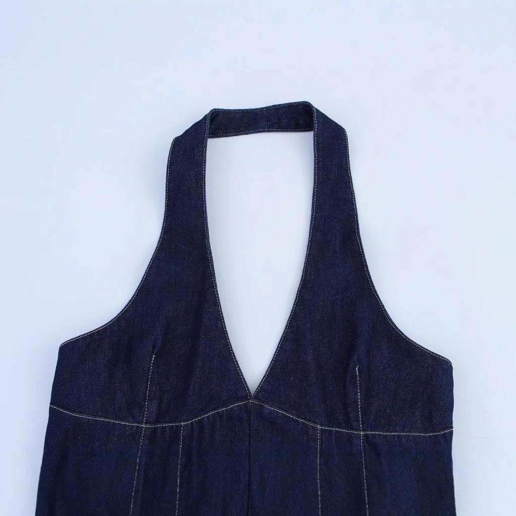 European and American Women's Slim Denim Strappy Dress
