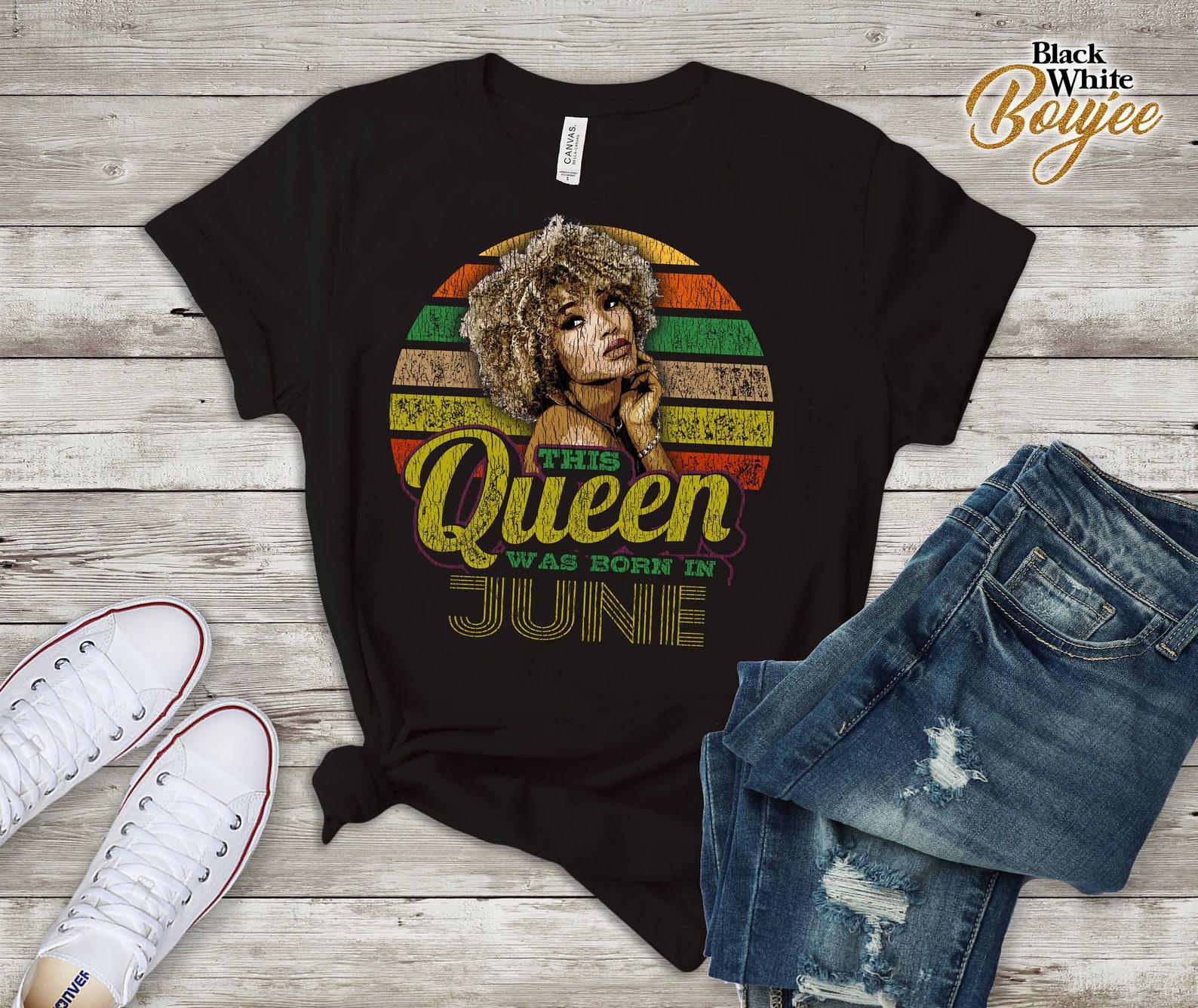 Womens Born In June Black Woman Queen Afro Girl Birthday Gift T-Shirt June Zodiac Tee Shirt 4XL