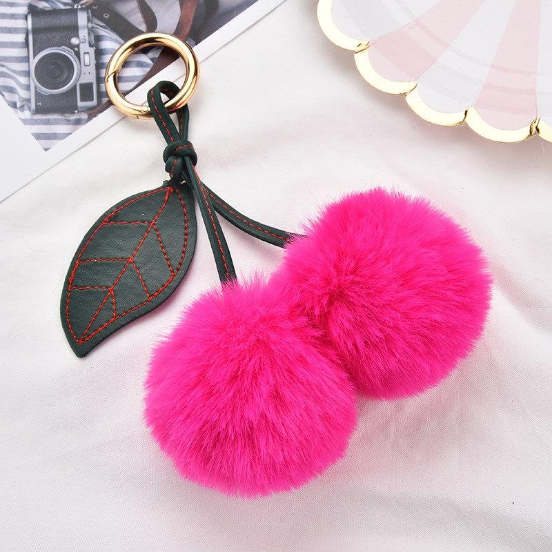 Plush Cherry Faux Mink Fur Keychain & Bag Charm
