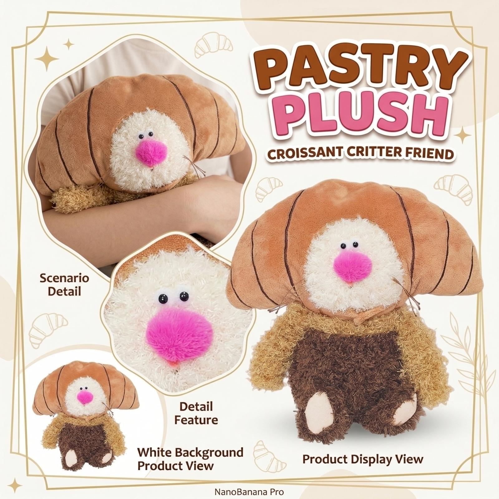 

Cute Croissant Hat Plush Doll, Adorable -Themed Stuffed Toy One Size