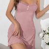 Women's Elegant Lace Trim Ribbed Nightdress Sleeveless V-Neck Button Decor Slip Dress Comfortable Sleepwear & Loungewear