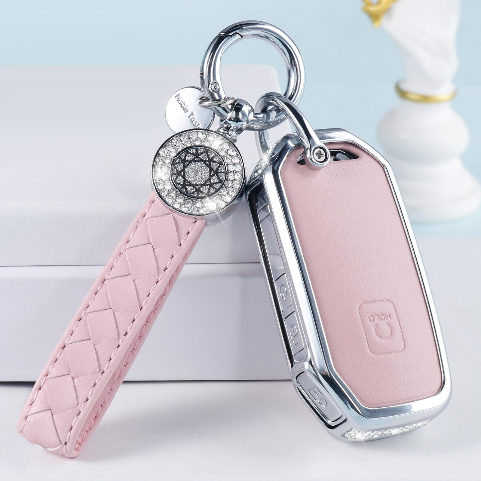 

for Kia Key Fob Cover with Keychain, Pink Leather Crystal Key Case Protection Shell Compatible with Cerato Ceed Forte NIRO Soren розовый