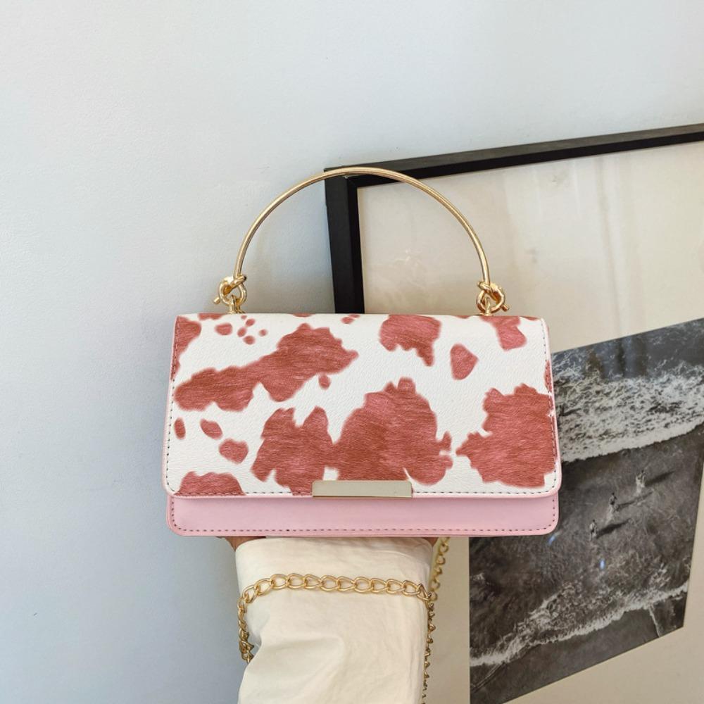 Summer Cow Print Ladies' Crossbody Bag Large Capacity PU Shoulder Bag with Detachable Chain Hand-held Underarm Handbag Tote Bag