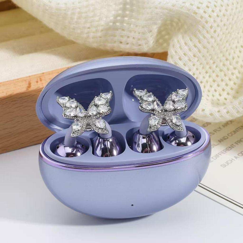 Earbuds FreeClip Borboleta Diamante Clipe de Orelha: Brinco Feminino Elegante, Luxuoso, de Alta Classe