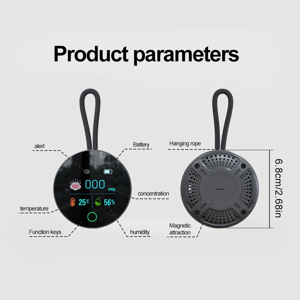 3 In 1 Carbon Monoxide Detector 1000mAh Portable Gas Detector CO Detector Alarm Temp Humidity Sensor for Outdoor Camping RV Car