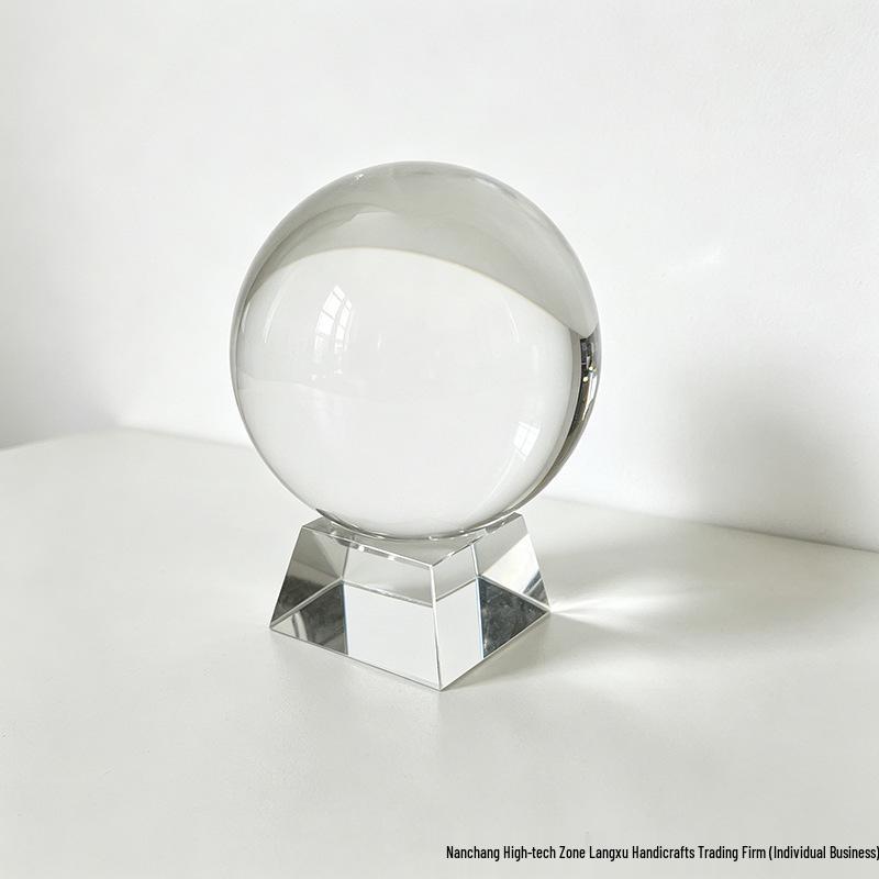 Sfera di Cristallo K9 Trasparente di Alta Gamma con Base in Vetro Trapezoidale - Decorazione da Scrivania, Arredamento per la Casa di Lusso Leggero.