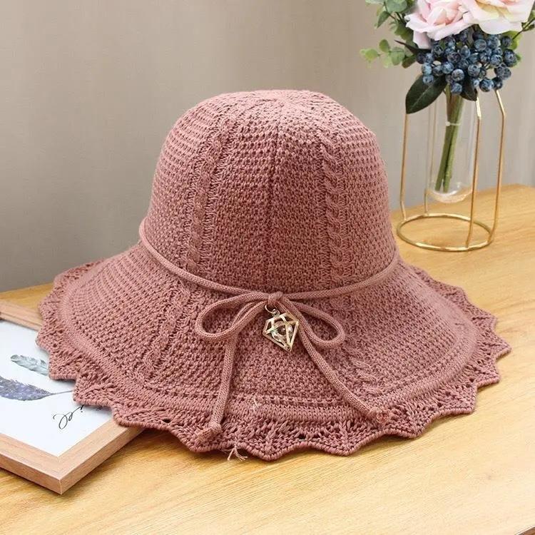 Collapsible Summer Hat for Women Beach Outdoor Straw Hat Large Brim Sunshade Bow Sun Hat
