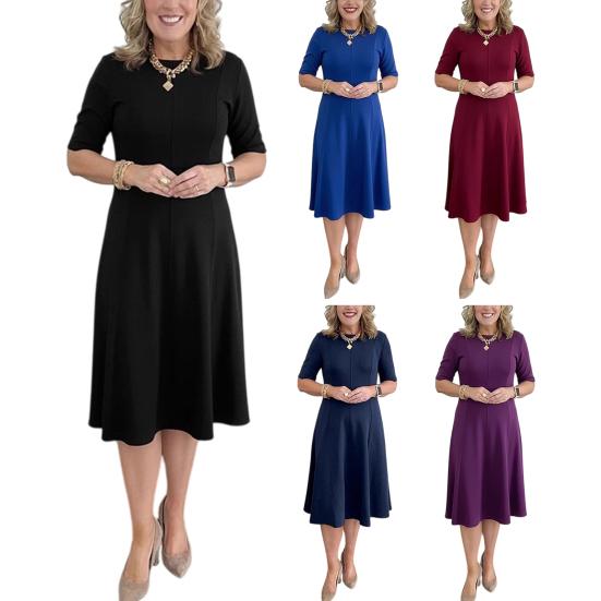 Church Dress for Women Short Sleeve A Line Teacher Work Dress Casual Knee Length