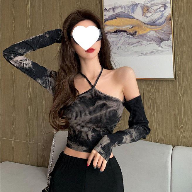 

Женский топ с галстуком-бабочкой, с открытыми плечами, с длинными рукавами, облегающий, с принтом тай-дай Small