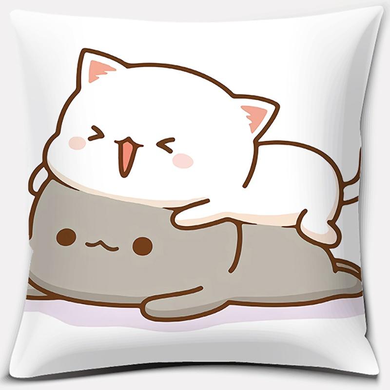 45x45cm Cartoon Cute Peach Blossom Cat Series Pillowcase Living Room Sofa Office Seat Soft Cushion Cover Home Decoration