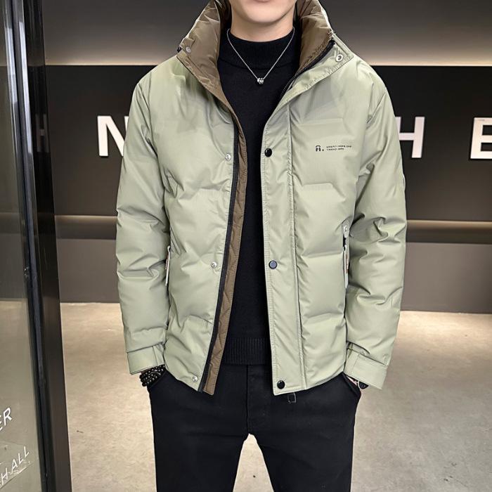 Men's Warm White Duck Down Jacket with Short Stand-Up Collar - Trendy Winter 2025 Arrival