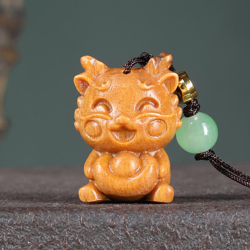 Sandalwood Dragon Phone Charm Keychain Ornament for Couples