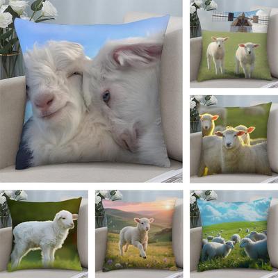 Schaf Niedlich Kissenbezug Plüschstoff Weich Zweiseitig Bedruckt Sofa Warm Winter Zuhause Kind Geschenk Kissenhülle