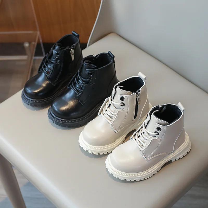 Kinder Stiefeletten Mode Vielseitig Jungen Mädchen Motorradstiefel Einfarbig 2024 Neu Kinder Kurze Stiefel PU-Leder Dicke Sohle
