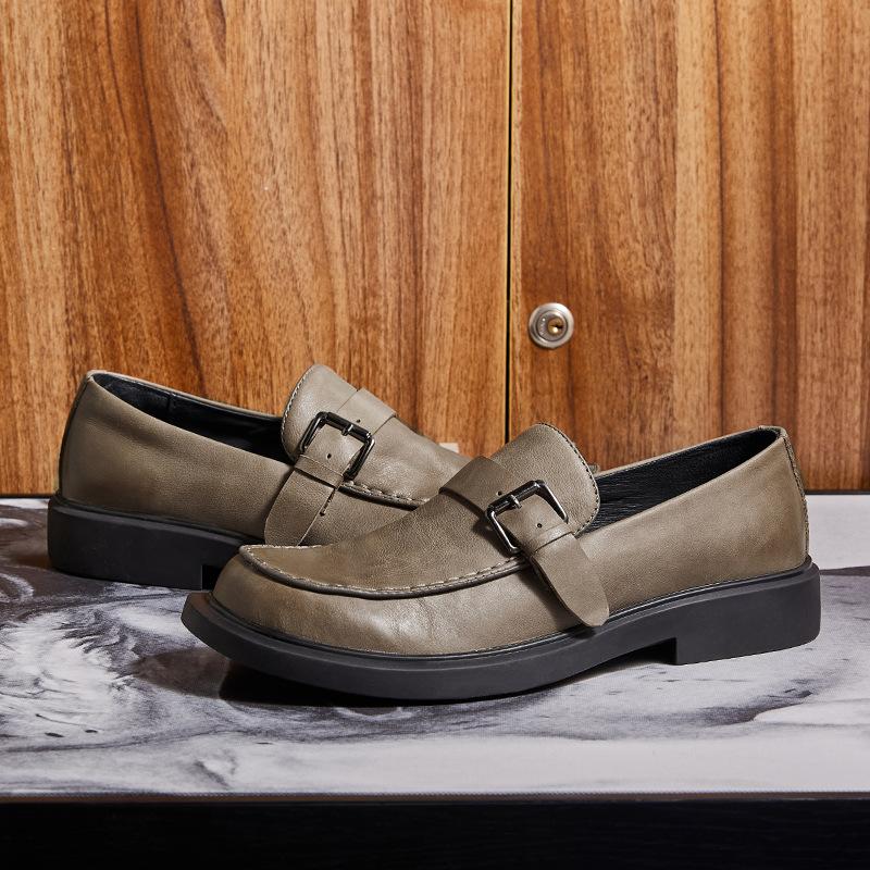 Casual Leather Shoes Men'S Leather Breathable Low-Top Lazy One-Pedal Men'S Business Dress Soft-Soled Round Head Foot Loafers