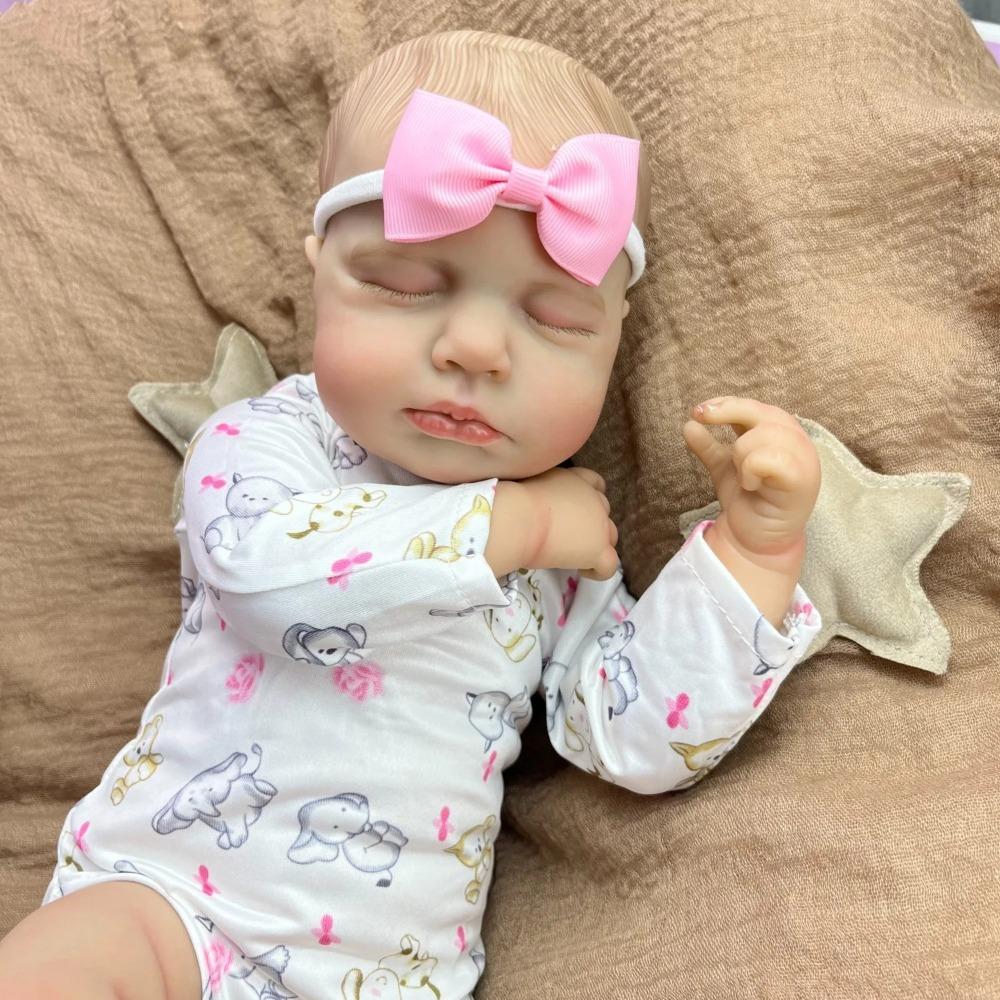 48cm Full Vinyl/Cloth Body Optional Reborn Dolls LouLou Cute Lifelike Closed Eyes Sleeping Simulation Doll Hand Painted Hair Rebirth Doll for Kid Gift