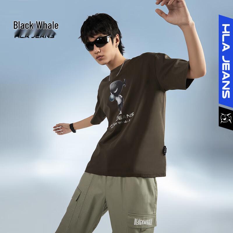 HLA Black Whale Men s Printed Round Neck T-Shirt XL