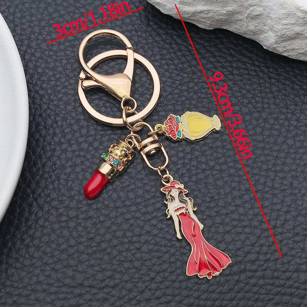 Drip Oil French Style Black Heart Lipstick Keychain Charm