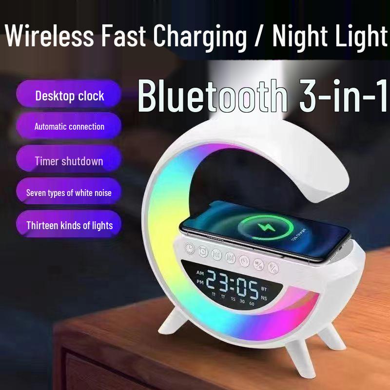 Multifunctional Portable Bluetooth Speaker: Wireless Charging, Ambient Light, Alarm Clock, Card Slot