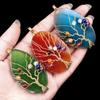 45~60mm Crystal Large Colorful Leaf Shape Wire-wrapped Tree of Life Pendant DIY Accessories Jewelry