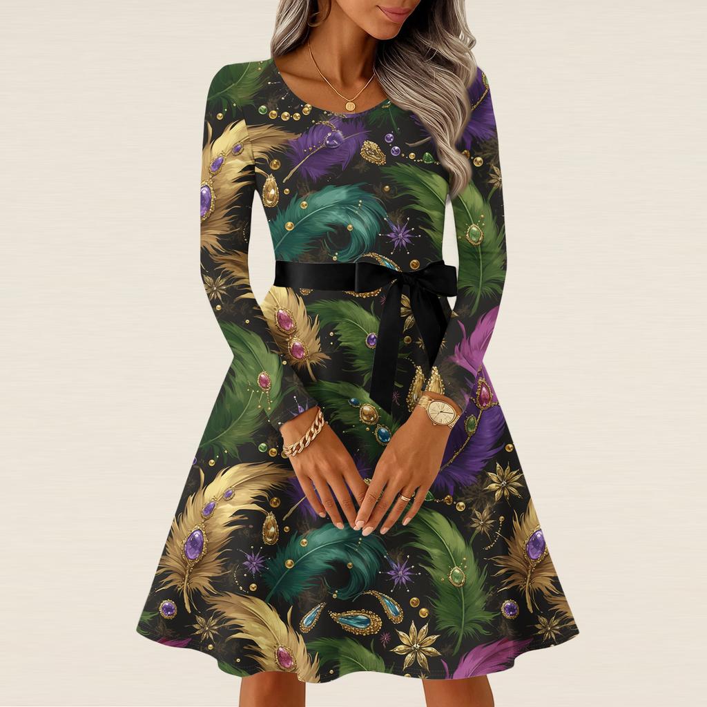 Women's Casual Fashion Long Sleeve  Vintage Long Dresses