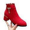 Large-sized, Chunky Ankle Boots, Elegant Fashion Boots with Fleece Leather Boots, Women's Shoes