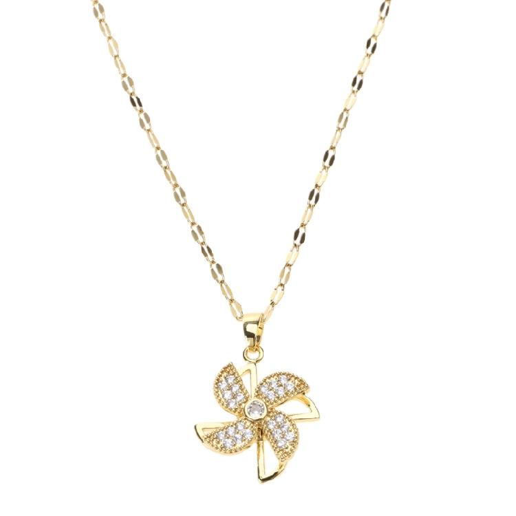 Women Pinwheel Charms Necklace Girls Rotatable Windmill Pendant Choker Necklace 1