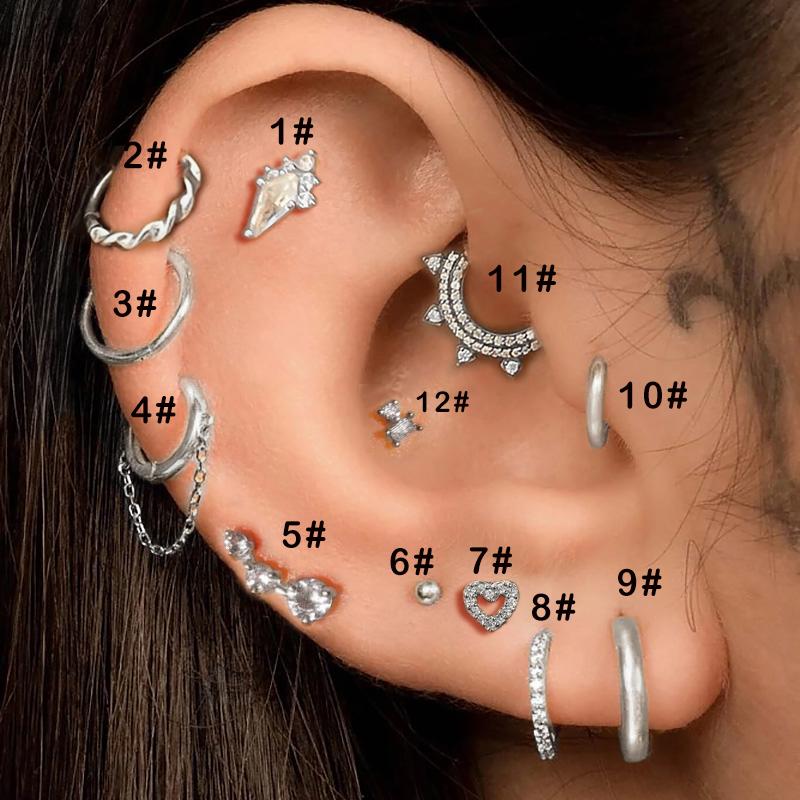 Piercing Hoop Earring for Women Rook Lobe Cartilage Heart Ear Percing Tragus Helix Chain Earring Stainless Steel Jewelry CC149