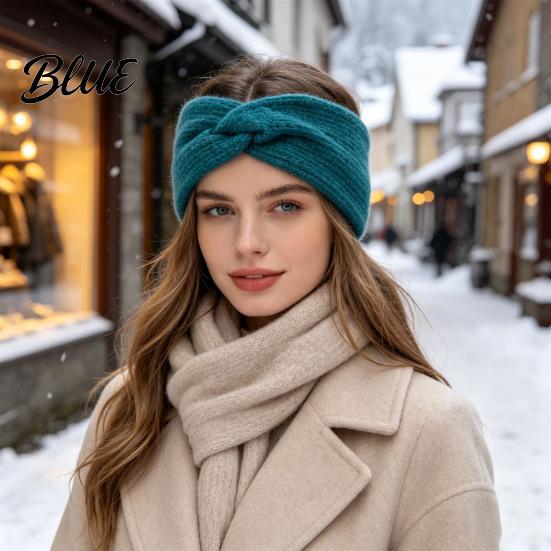 Stylish Retro Knot Headband Women Winter Headband Twist Knitted Thick Warm Ear Elastic Hair Accessory for Autumn Warmers Cozy Head Wrap Cold Weather