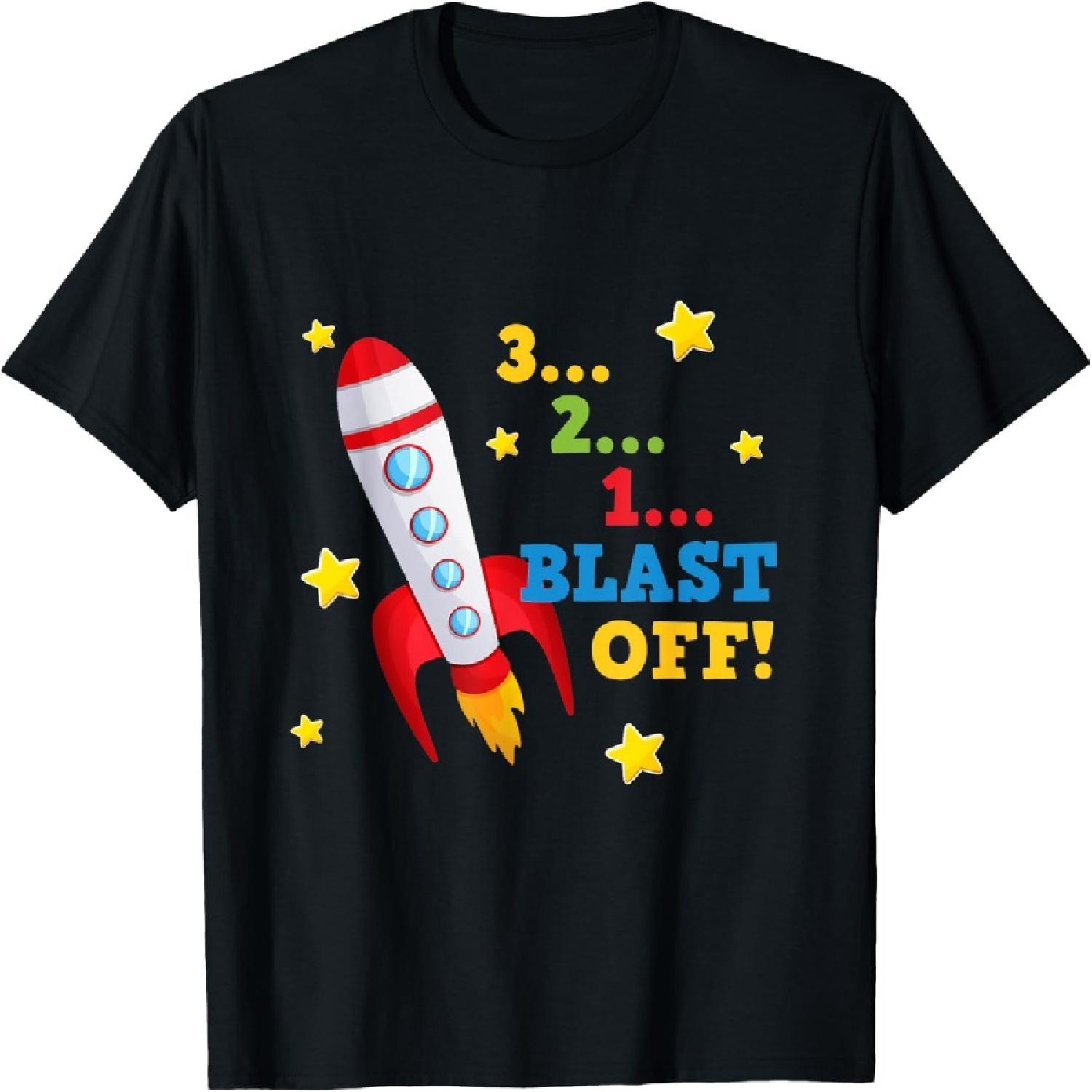 

3 2 1 Blast Off Into Space Short Sleeved T-Shirt T-Shirt XXXXXL