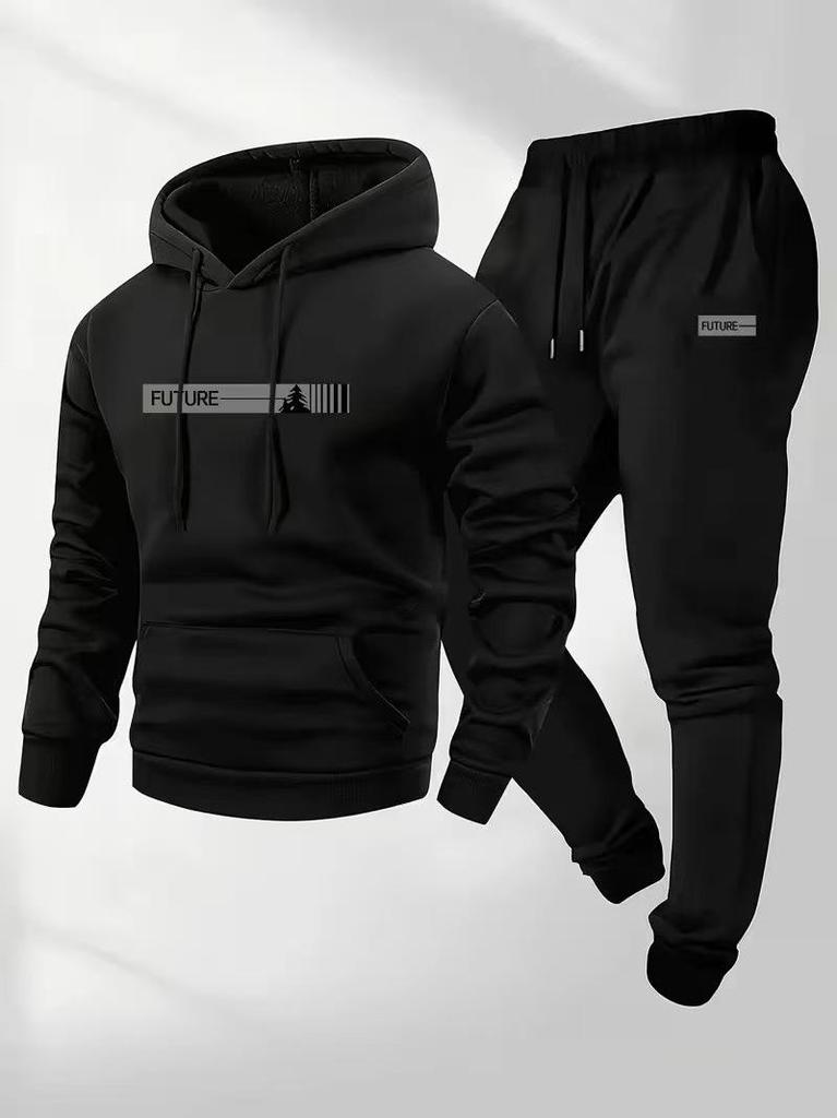2025 Men's Pullover Hoodie and Jogger Set with Printed Logo