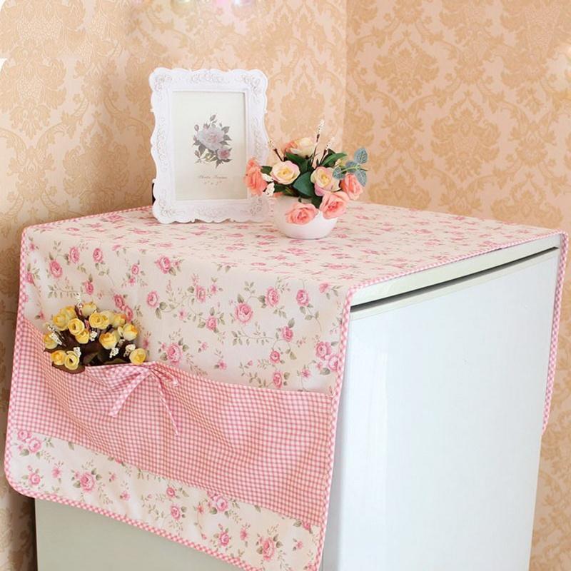 Pastoral Style Floral Plaid Prined Microwave Oven Fridge Thicken Dustproof Cover with Storage Bag