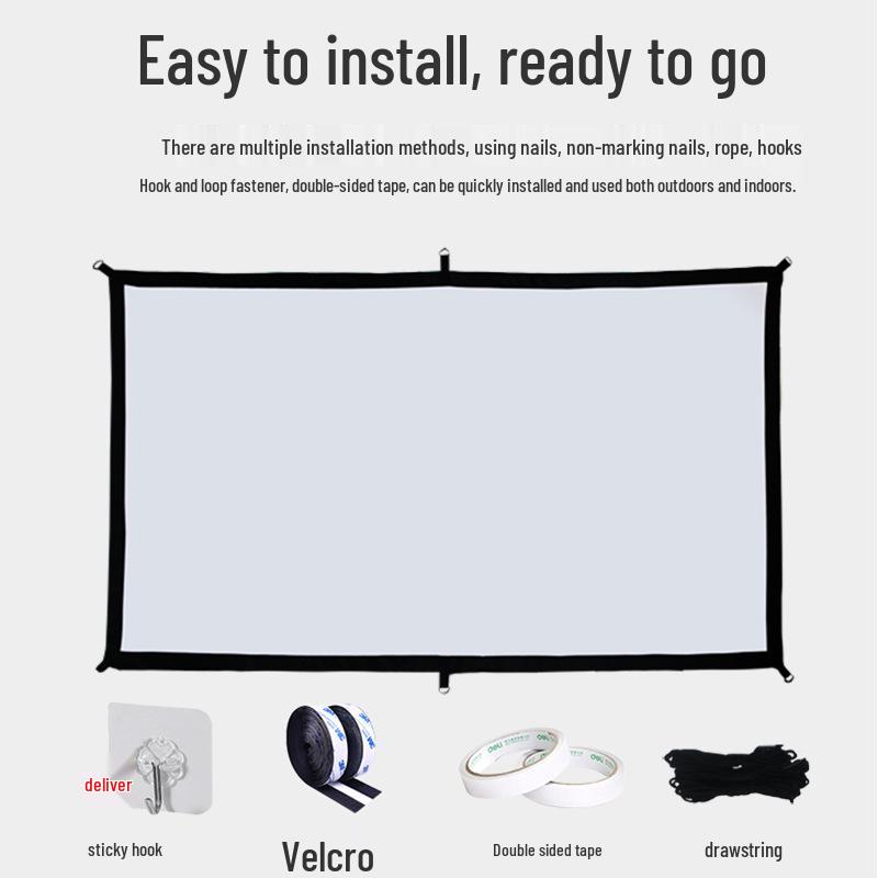 Punch-Free Wall-Mounted Outdoor Camping Projector Screen, High-Definition, 84-120 Inch