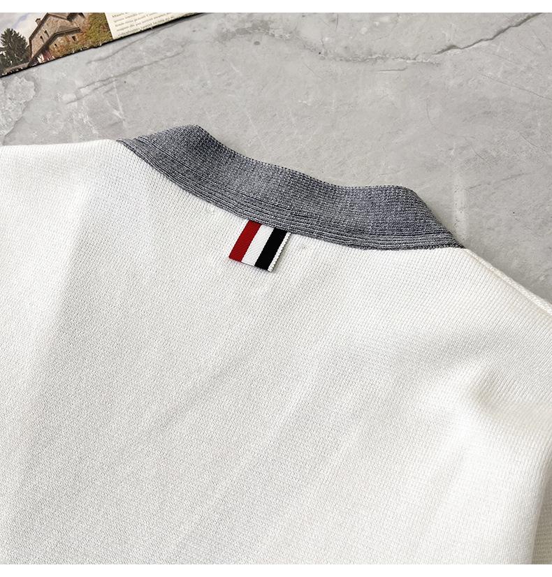 TB Unisex V-Neck Knit Cardigan - Autumn/Winter Colorblock Sleeves with Four Stripes, Slim Fit, Fairy Style.