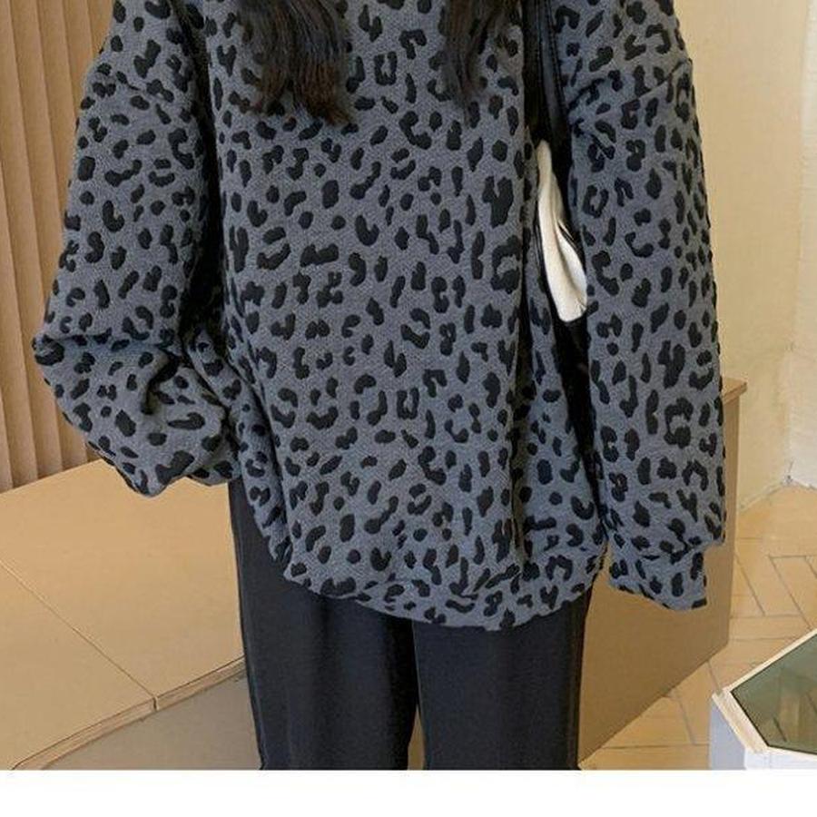Leopardmönstrad Rundhalsad Fleecetröja för Kvinnor Vår/Höst 300lbs Design Mode Lös Vardaglig Långärmad Topp