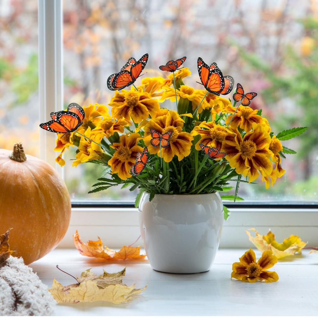 1-2Sets 3D Artificial Monarch Butterfly Realistic Vivid Colorful Stunning Beautiful Day of Dead Halloween Home Party Decorations
