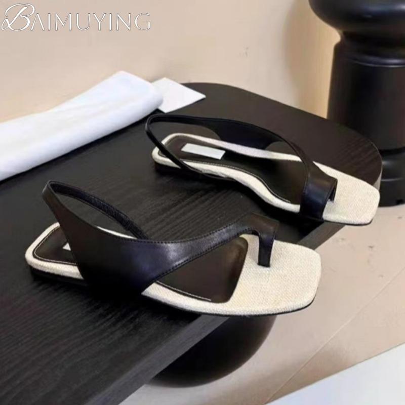 Fashion Bow Women Flat Sandals Square Toe Clip Toe Shoes Woman Slippers 2025 Trend Summer Slingback Shallow Casual Flip Flops Sandalias